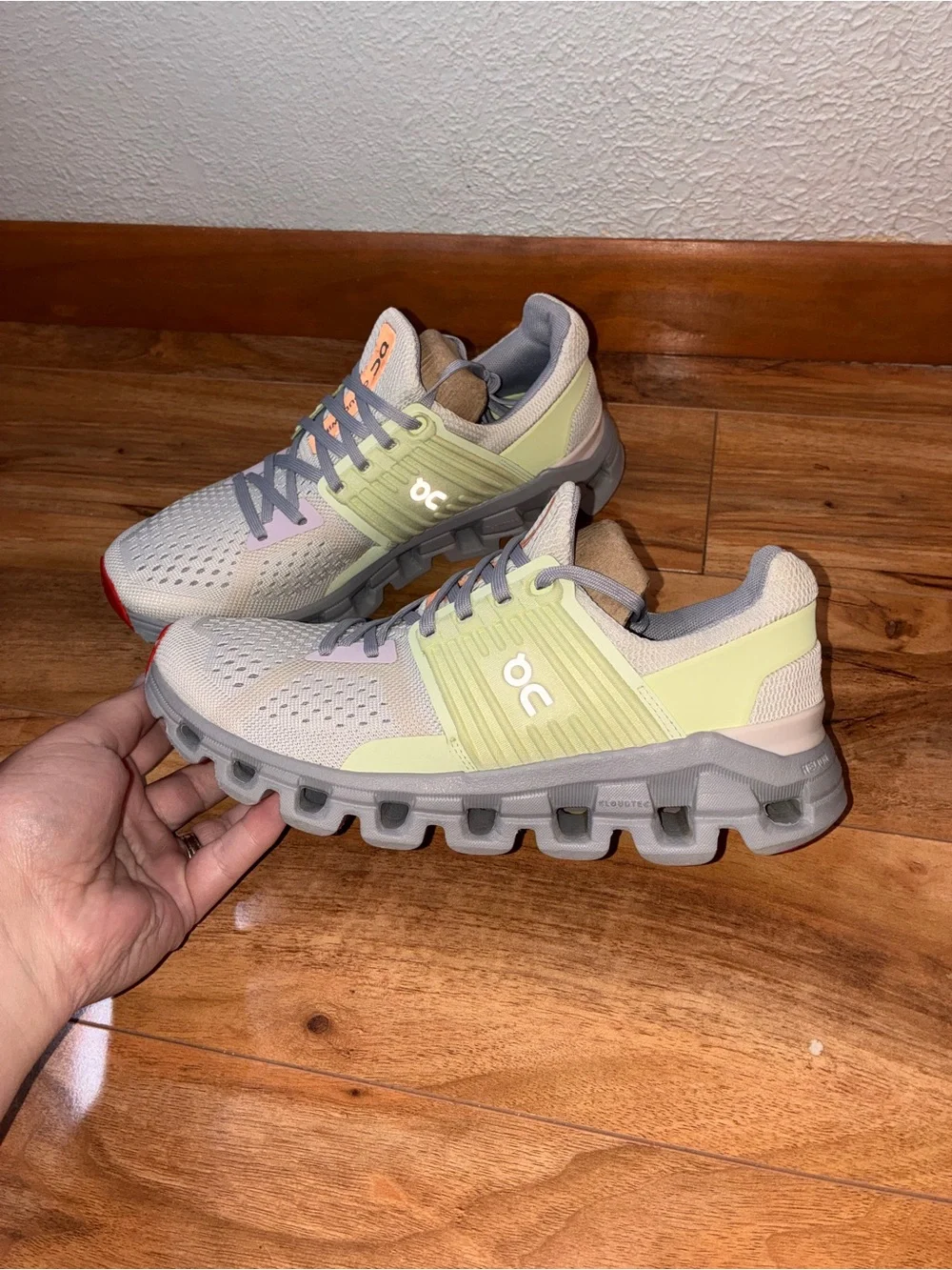 On Running Women's Light Gray, Pale Yellow & Coral Cloud Athletic Shoes